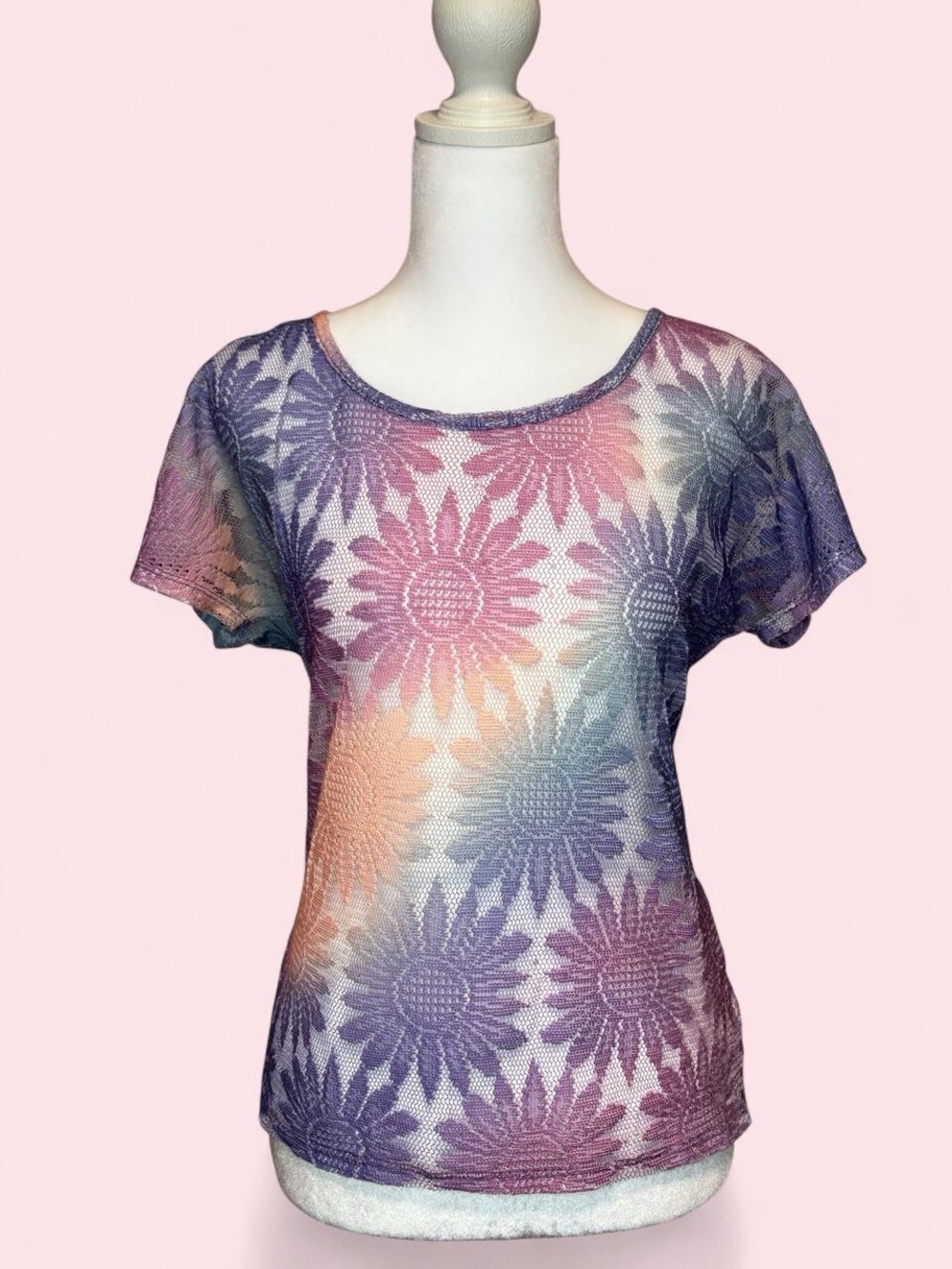 Sheer Floral Top - Purple Pink Blue